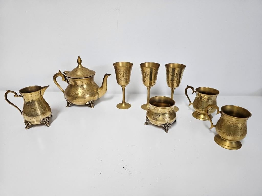 Antieke EPNS thee set!, Gebruikt, Overige typen, Ophalen of Verzenden, Glas