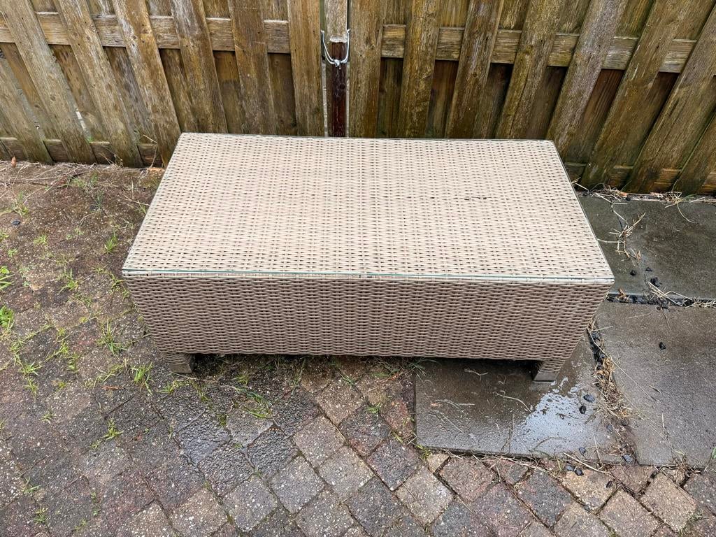 Wicker tuintafel met glasplaat, Tuin en Terras, Tuintafels, Ophalen, Gebruikt, Rechthoekig, Wicker
