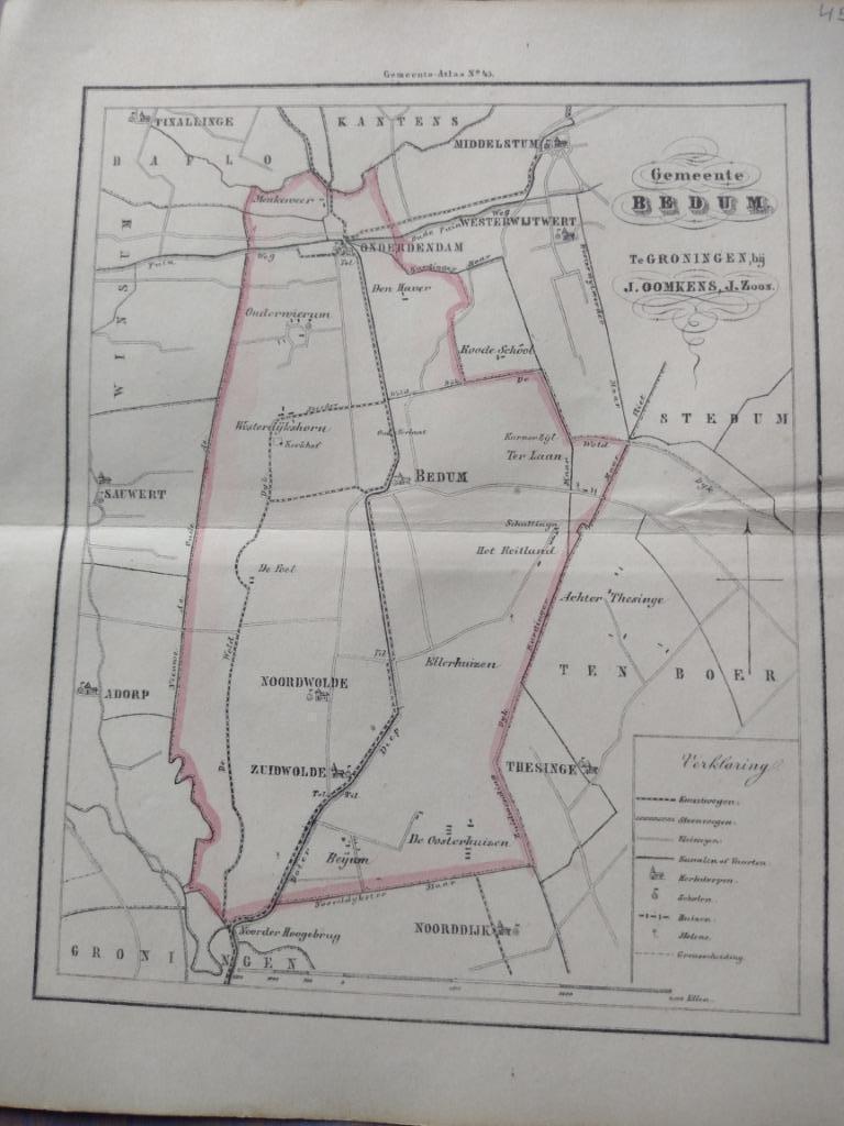45 Bedum Westerwijtert Middelstum Sauwert  Adorp Litho 1862, Antiek en Kunst, Ophalen of Verzenden