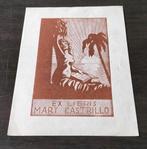 Exlibris Mary Castrillo (naakt, vrouw, palmboom, zon, zee), Antiek en Kunst, Ophalen of Verzenden