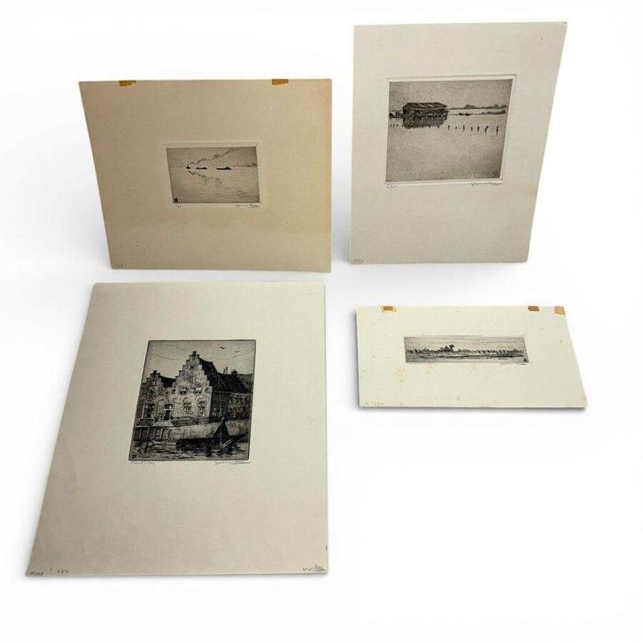 Johan Hemkes (1894-1988) - vier etsen, Antiek en Kunst, Kunst | Etsen en Gravures, Ophalen of Verzenden