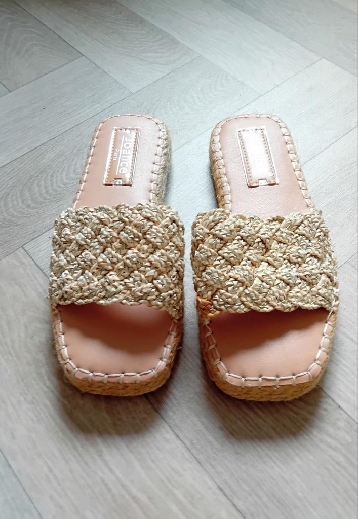 Joalice muiltjes slippers gevlochten goud beige 36, Beige, Zo goed als nieuw, Joalice, Sandalen of Muiltjes