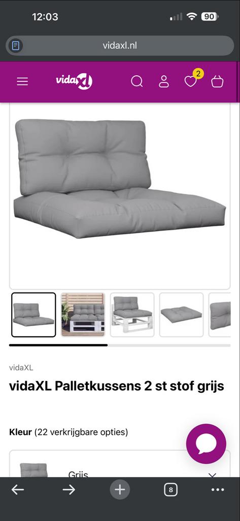 vidaXL Palletkussens 2 stuks stof grijs nieuw in doos 80x80, Huis en Inrichting, Woonaccessoires | Kussens, Ophalen, Nieuw, Grijs