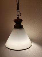 Antieke Hanglamp.Glazen Kap. Armatuur met Messing en Hout, Ophalen of Verzenden, Zo goed als nieuw, Hout, Minder dan 50 cm