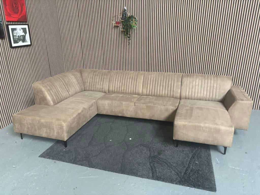GRATIS LEVERING U-Bank Taupe 355x200x150 GEREINIGD, Huis en Inrichting, Banken | Bankstellen, Hoekbank, 300 cm of meer, Ophalen of Verzenden