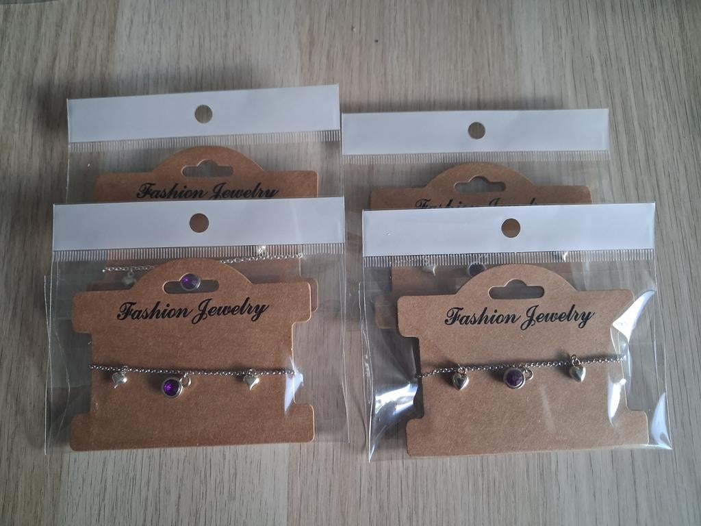 4x Kinderbedelarmbandjes - Zilverkleurig en Paars, Sieraden, Tassen en Uiterlijk, Kindersieraden, Ophalen of Verzenden, Nieuw