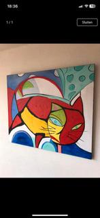 Schilderij kat  kleurrijk groot doek 60x120, Antiek en Kunst, Ophalen