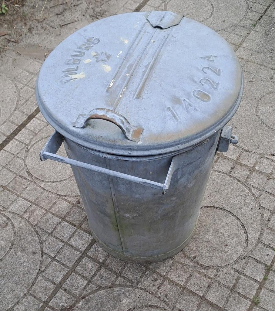 Vintage Zinken Vuilnisbak / Emmer - Tilburg 140224, Ophalen, Gebruikt, Rond, Metaal