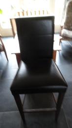 Houten barkruk , ZGAN , met leren zitting en rugleuning, Ophalen, Zo goed als nieuw, Leer, 90 cm of meer