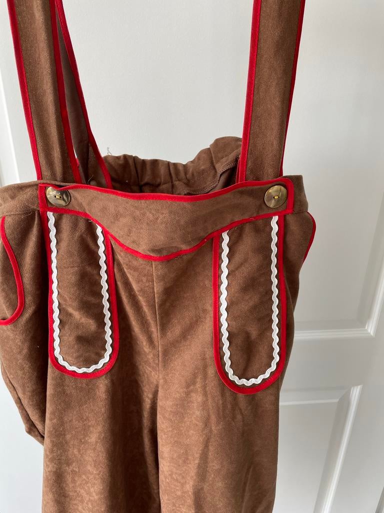 Bruine Lederhose met Rode Details - Maat M, Maat 38/40 (M), Carnaval, Ophalen of Verzenden, Zo goed als nieuw