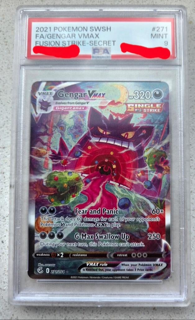Gengar Vmax 271 PSA 9 Fusion Strike SIR Special Illustration, Ophalen of Verzenden, Zo goed als nieuw, Losse kaart