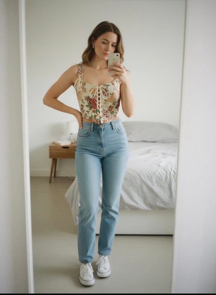 Vintage Floral Corset Top Multicolor Maat XS, Kleding | Dames, Tops, Overige kleuren, Nieuw, Ophalen of Verzenden, Korte mouw