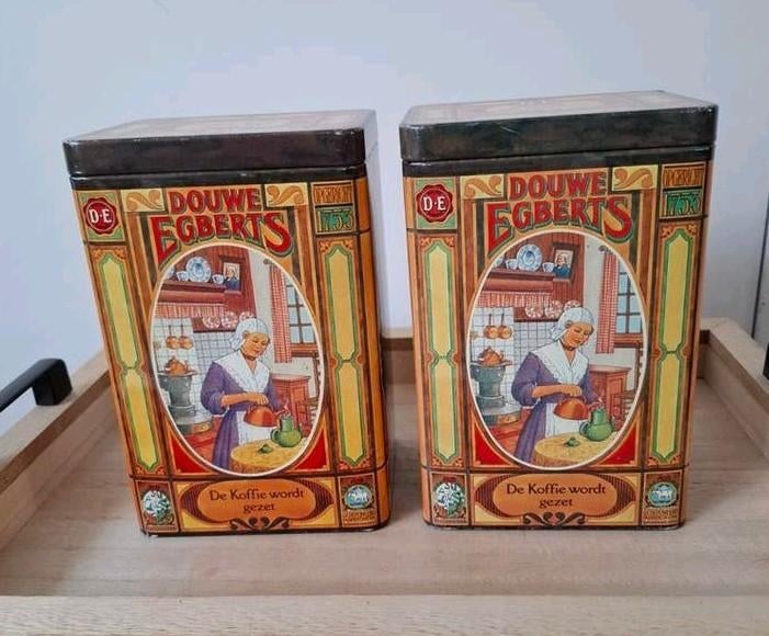 Set van 2 Douwe Egberts blikken - Vintage koffieblikken, Ophalen of Verzenden, Gebruikt, Koffie, Douwe Egberts