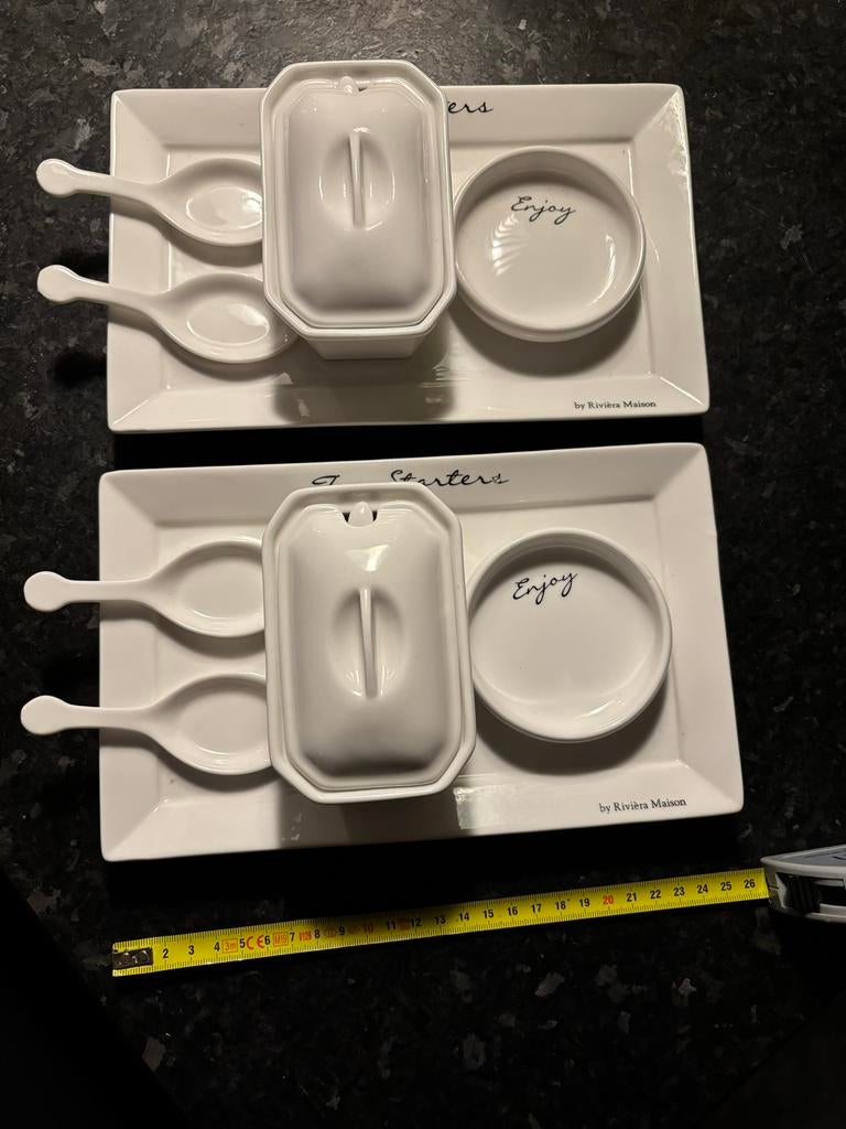 2x Servies tapas set van Riviera Maison, Huis en Inrichting, Ophalen, Zo goed als nieuw, Overige stijlen, Bord(en)