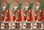 Kerstmannen(4)met cadeautjes & appels antieke poezieplaatjes, Verzamelen, Poesieplaatjes, Ophalen of Verzenden