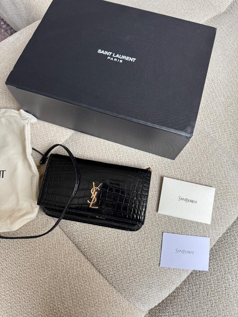 YSL Croco crossbody bag, Verzenden, Nieuw, Zwart, Schoudertasje