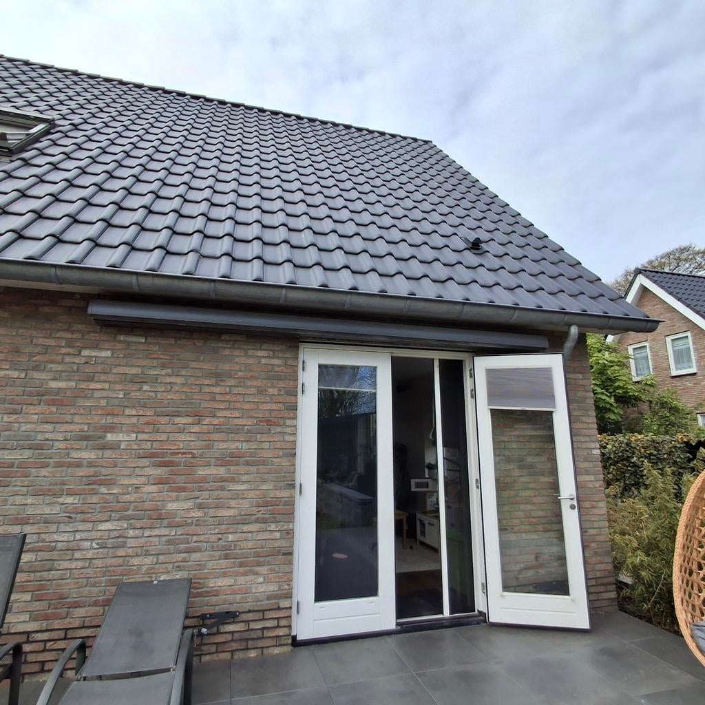 Elektrisch zonnescherm 4x3m LED (klusproject), Ophalen of Verzenden, Gebruikt, Knikarmscherm