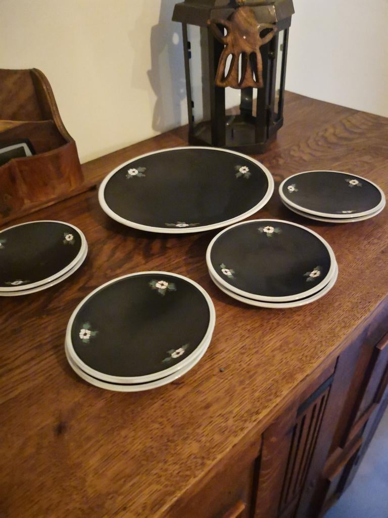 Vintage gebakstel met bloemmotief - 7-delig, Ophalen of Verzenden