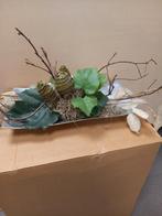 Klassiek zijden bloemstuk op glazen schaal, Overige kleuren, Nieuw, Ophalen of Verzenden, Glas