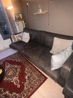 Leren driezitsbank met hocker - Goed onderhouden, Huis en Inrichting, Banken | Bankstellen, Ophalen, Gebruikt, 100 tot 125 cm