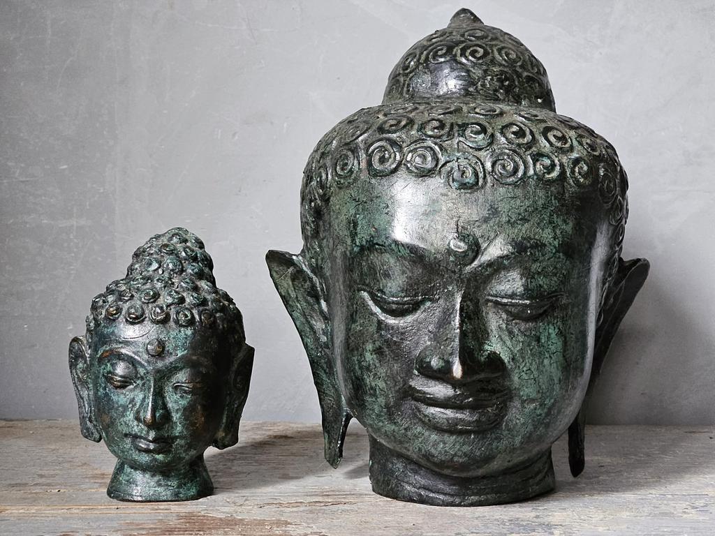 Set bronzen boeddha  hoofden, Ophalen of Verzenden, Brons