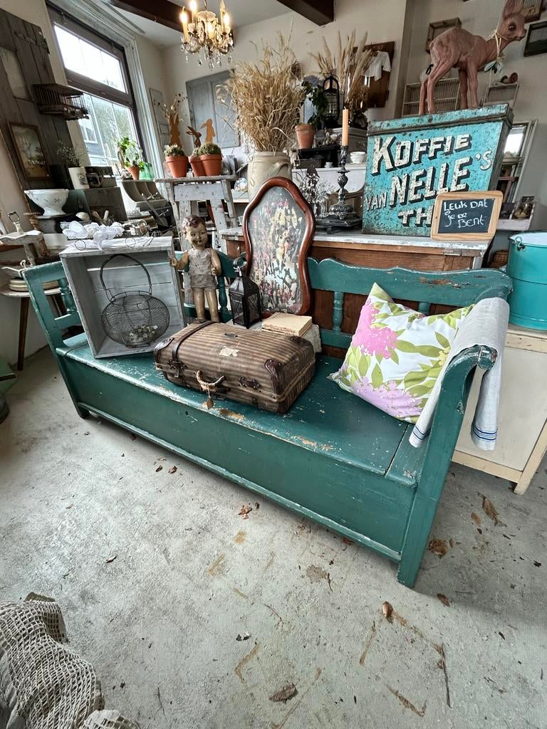 Sfeervolle Groene Klepbank met Opbergruimte, Antiek en Kunst, Curiosa en Brocante, Ophalen