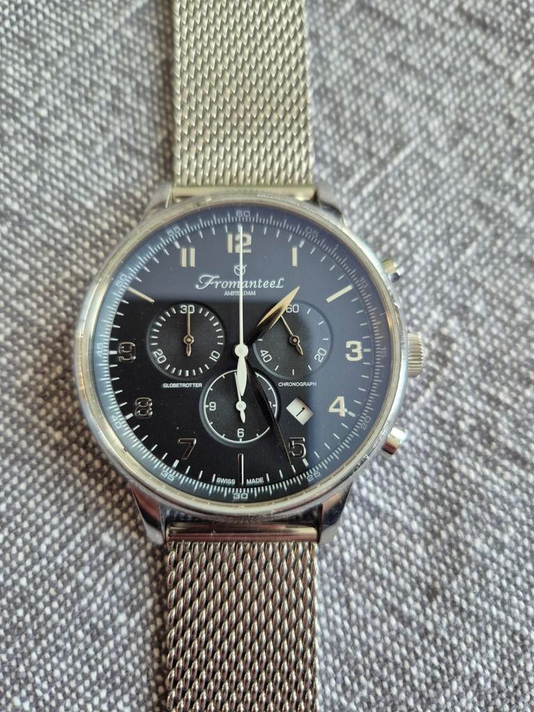 Fromanteel Globetrotter Chronograaf Herenhorloge, Staal, Staal, Polshorloge, Zo goed als nieuw