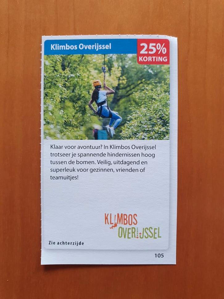 Klimbos Overijssel 25% korting, Tickets en Kaartjes, Kortingen en Cadeaubonnen, Drie personen of meer, Overige typen, Kortingsbon
