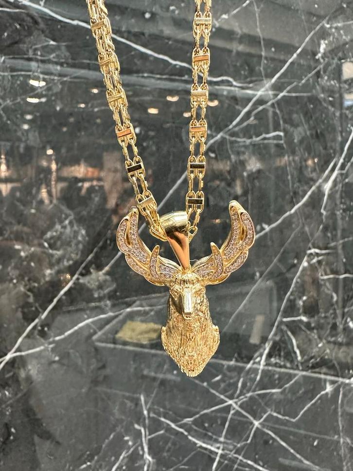 14k Gouden Magnum Ketting met Hert Hanger | 65 cm, Sieraden, Tassen en Uiterlijk, Kettingen, Nieuw, Goud, Met hanger, Ophalen of Verzenden