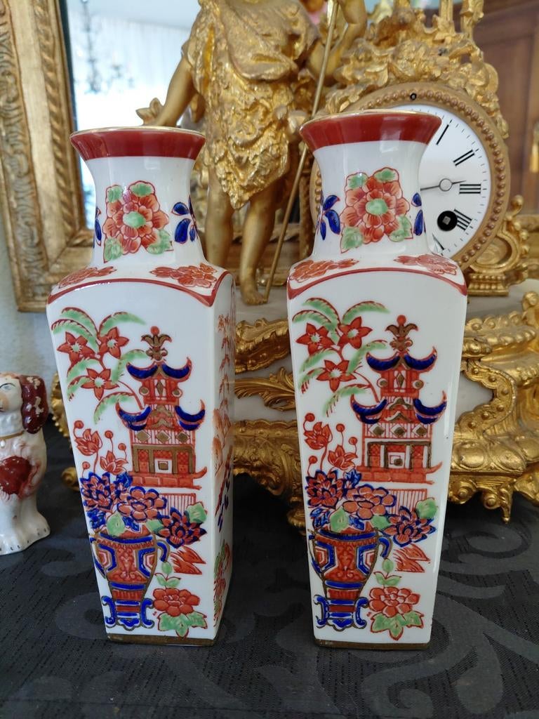 Set van 2 Chinese porseleinen vazen met pagode decor, Ophalen of Verzenden