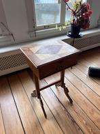 Vintage Wooden Side Table with Handcrafted Wood Mosaic, Huis en Inrichting, Ophalen, Gebruikt, Minder dan 45 cm, 55 tot 70 cm