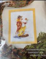 BORDUURPAKKET LANARTE CLOWN MET BLOEMEN, Hobby en Vrije tijd, Borduren en Borduurmachines, Ophalen of Verzenden, Nieuw, Handborduren