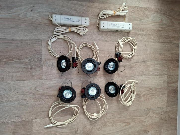 Inbouwspots 6x 74mm diameter zwart, Huis en Inrichting, Lampen | Spots, Zo goed als nieuw, Plafondspot of Wandspot, Metaal of Aluminium