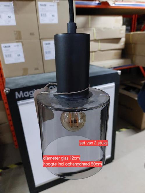 Set van 2 hanglampen, Huis en Inrichting, Lampen | Hanglampen, Nieuw, Minder dan 50 cm, Glas, Ophalen of Verzenden