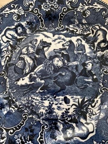 Blauw Wandbord Société Céramique Maestricht - Chasse au lion beschikbaar voor biedingen