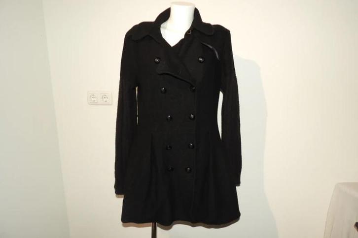 Thomas Burberry wollen jas sier knopen onder uitlopend L, Kleding | Dames, Jassen | Winter, Gedragen, Maat 42/44 (L), Zwart, Verzenden