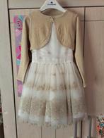 Linea Raffaelli communiejurk met gouden bolero , maat 128, Overige typen, Wit, Ophalen of Verzenden, Zo goed als nieuw