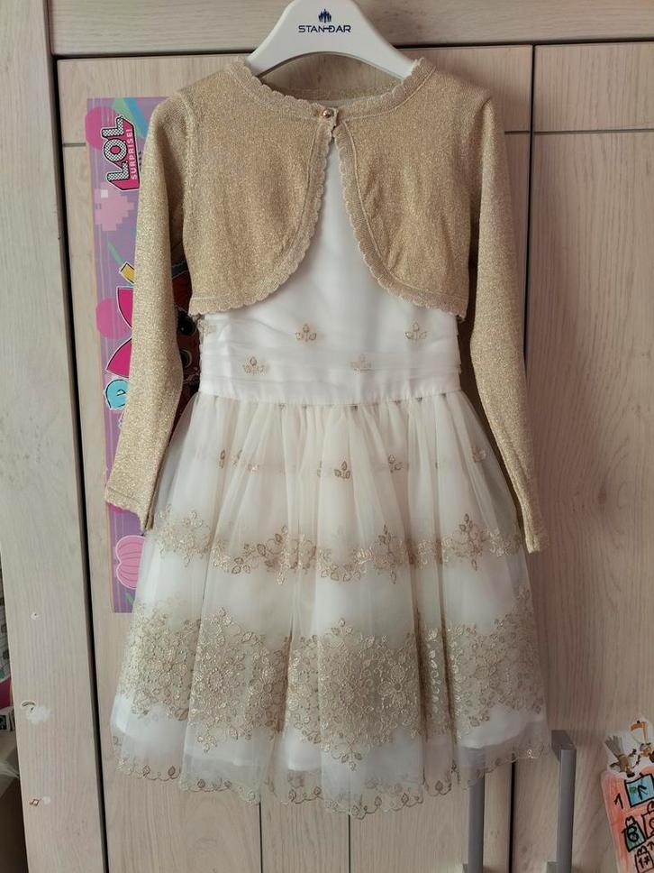 Linea Raffaelli communiejurk met gouden bolero , maat 128, Kleding | Dames, Gelegenheidskleding, Zo goed als nieuw, Overige typen