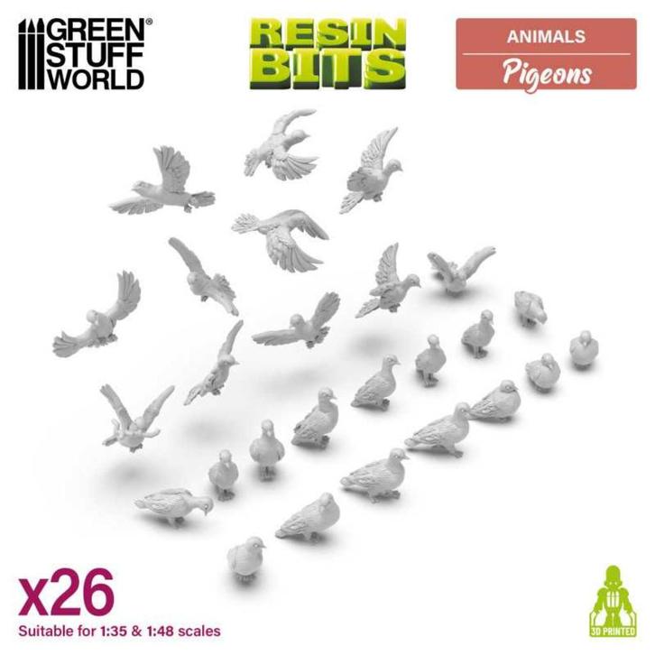 3D printed set - Pigeons 13642 Duiven Wargames, Hobby en Vrije tijd, Wargaming, Nieuw, Overige soorten, Figuurtje(s), Verzenden
