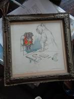 antieke  gesigneerde prent, Ophalen of Verzenden