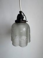 Hanglamp, matglas met geëtst motief – jaren ’30, Ophalen of Verzenden