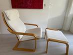 Fauteuil Ikea POANG stoel met hocker (voetenbank) Kleur ecru, Huis en Inrichting, Fauteuils, Ophalen, Hout, Gebruikt, Modern, sober
