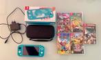 Nintendo Switch Lite turkquoise compleet met 5 spellen, Ophalen of Verzenden, Turquoise, Zo goed als nieuw, Met beschermhoes of tas