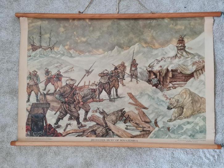 schoolkaart "Het behouden huys op Nova Zembla", Antiek en Kunst, Antiek | Schoolplaten, Geschiedenis, Ophalen of Verzenden