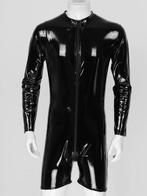 Heren zwarte korte catsuit mannen jumpsuit wetlook bodysuit, Verzenden, Nieuw, Kleding