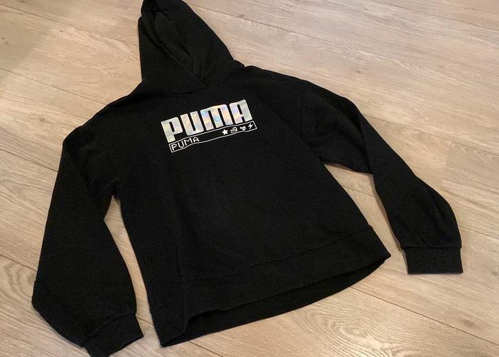 Puma hoodie trui sweater * zwart zilver * maat 164 als nieuw, Kinderen en Baby's, Kinderkleding | Maat 164, Zo goed als nieuw