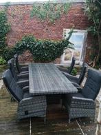 Luxe grote tuinset 6 persoons gasveer stoelen tafel glas, Ophalen, 6 zitplaatsen, Nieuw, Wicker
