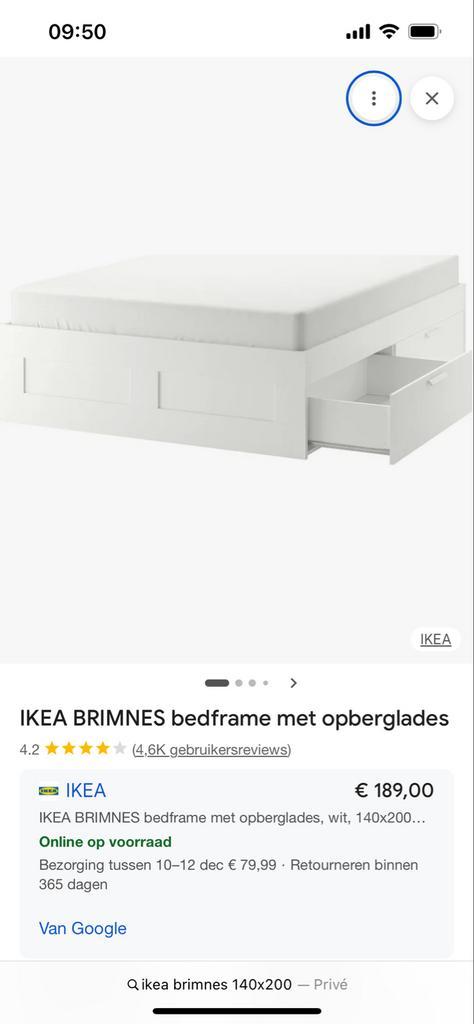 Ikea Brimnes bedframe met opberglades, Huis en Inrichting, Slaapkamer | Bedden, Gebruikt, Tweepersoons, 140 cm, 200 cm, Hout, Wit