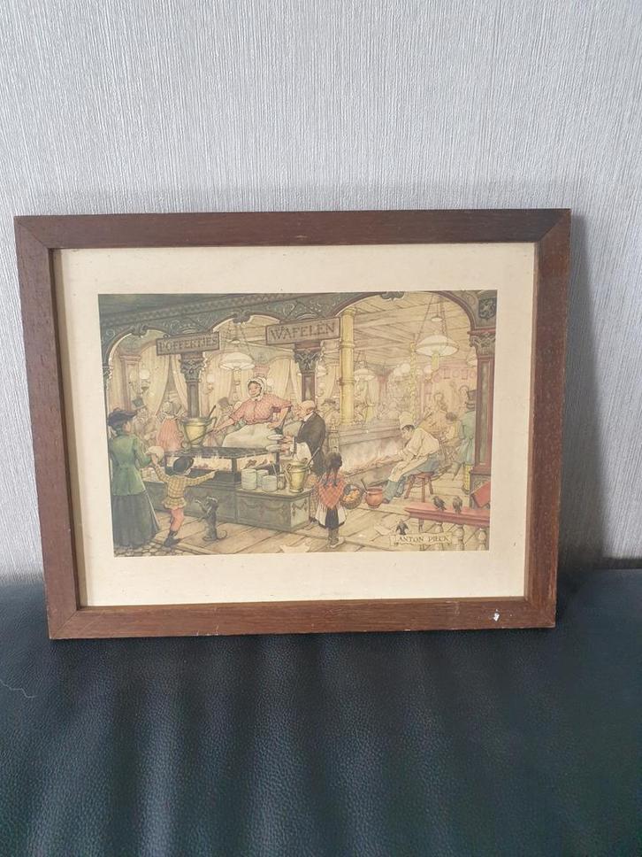Oude Anton Pieck Prent - Poffertjeskraam, Antiek en Kunst, Kunst | Tekeningen en Foto's, Ophalen of Verzenden
