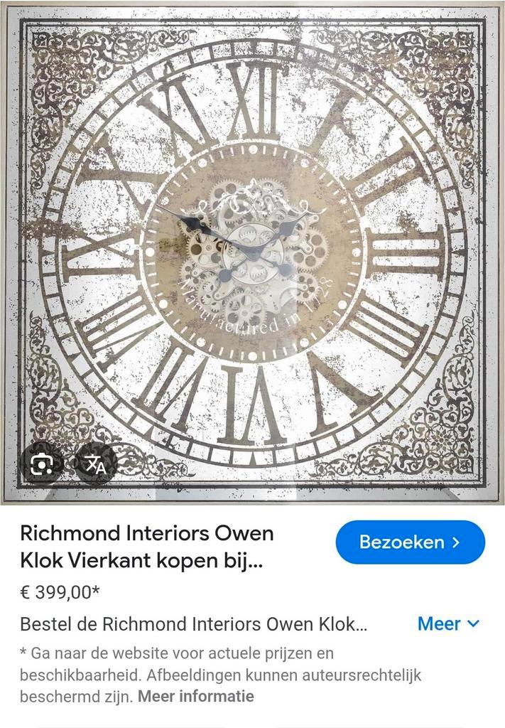 Richmond Owen Klok Vierkant - Wandklok, Huis en Inrichting, Woonaccessoires | Klokken, Zo goed als nieuw, Wandklok, Analoog, Ophalen of Verzenden
